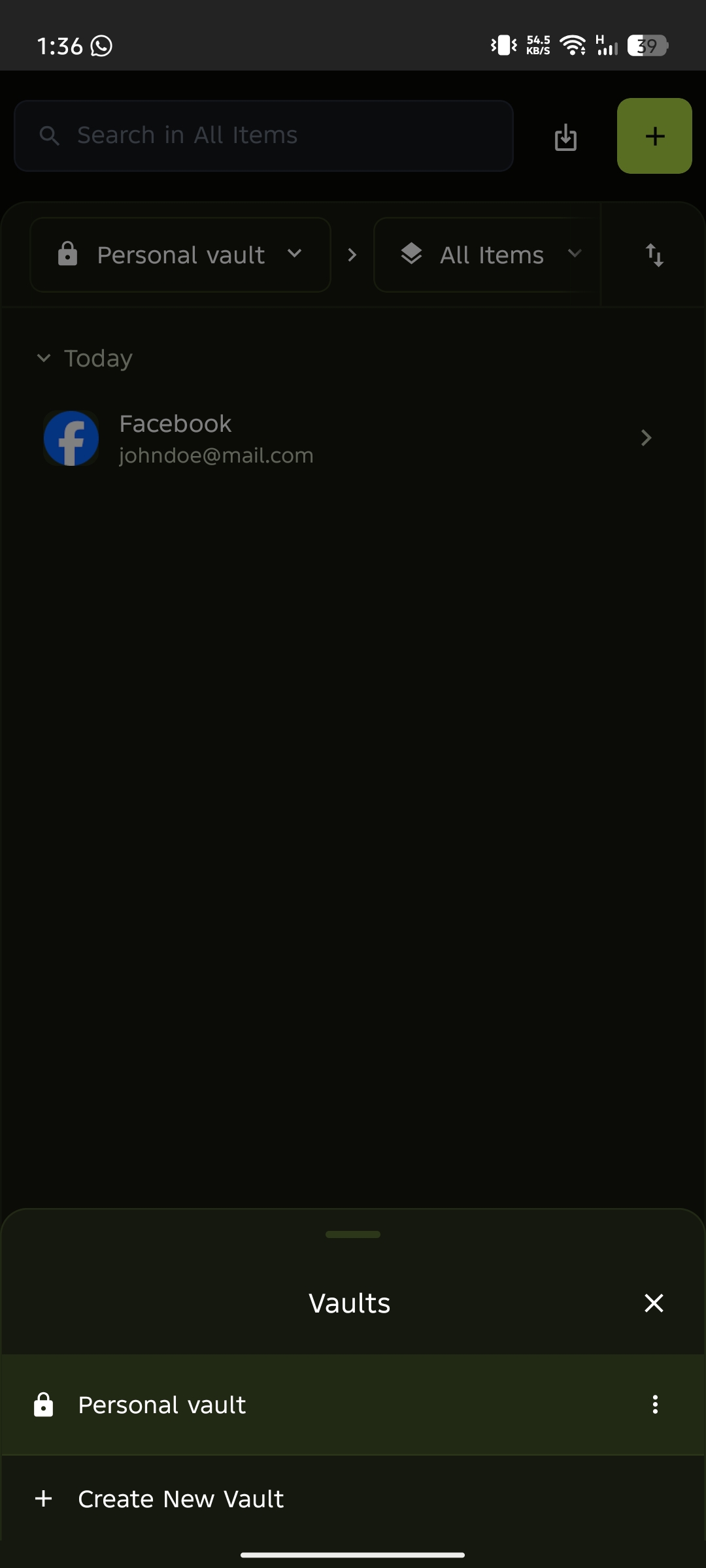 Mobile create new vault